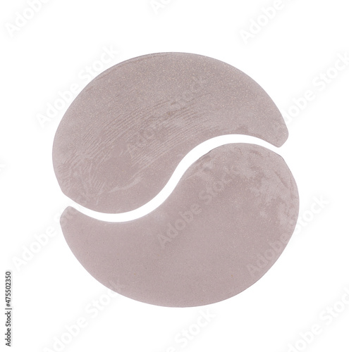Grey under eye patches on white background, top view. Cosmetic product
