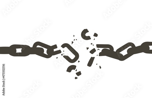 Vector Broken chain. Black and white vintage line illustration.