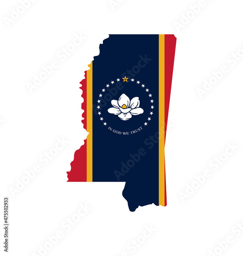 mississippi ms flag in state map shape icon photo