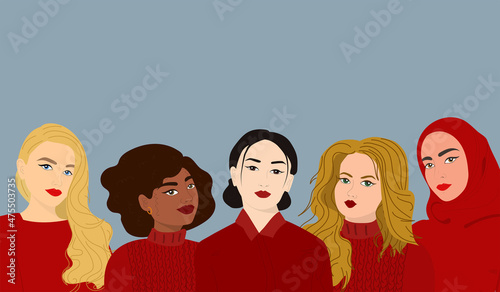 Women community wearing red. National wear red day banner. Vector illustration