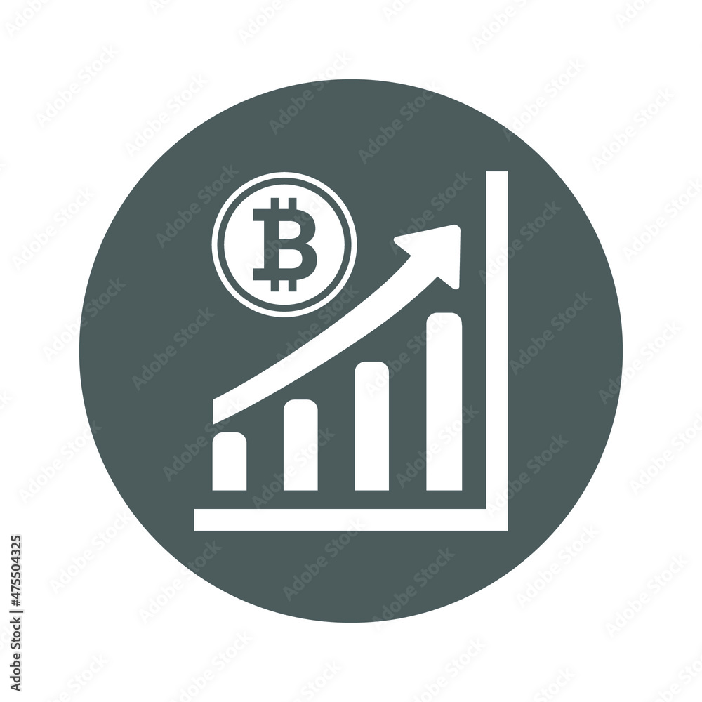 Growth, bitcoin, coin, cryptocurrency icon. Gray vector sketch.