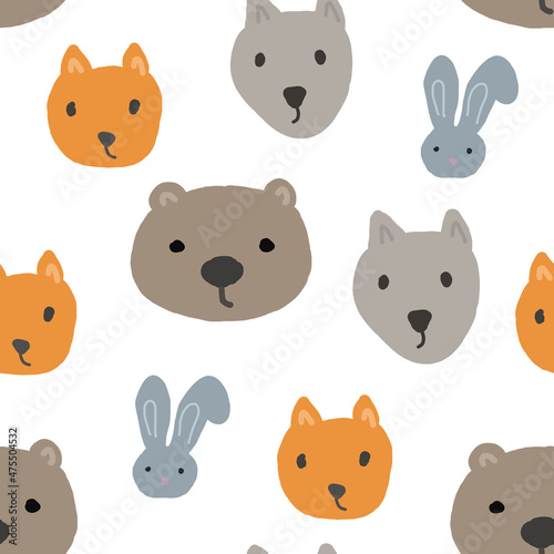 Seamless pattern with cute bear,fox, rabbit and wolf.Funny illustration for children.