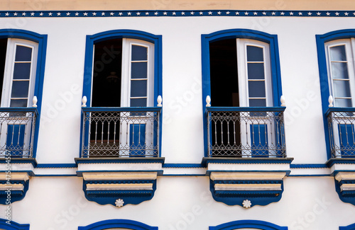 Colonial facade with balconies in Serro, Minas Gerais, Brazil photo