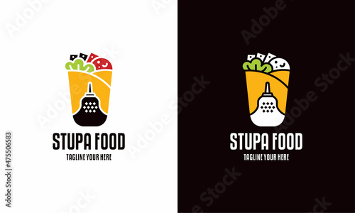 Stupa restaurant and kebab logo design vector template.