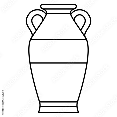 High roomy ceramic vase with two round handles. Clay amphora, urn. Vector icon, outline, isolated