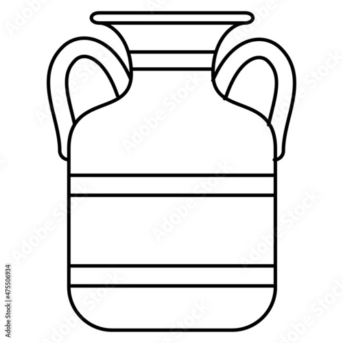 A spacious cylindrical amphora with two handles on the side. Ceramic vase, urn. An interior item. Vector icon, outline, isolated