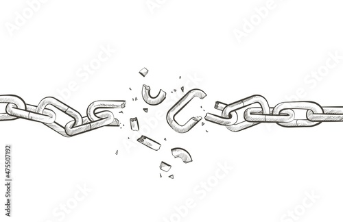 Vector Broken chain. Black and white vintage line illustration.
