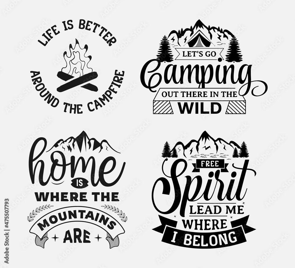 Obraz premium Set of camping lettering, adventure quote for print, t-shirt, poster and card