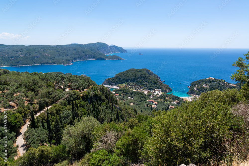 The Plaiokastritsa coastline in Korfu, Greece.