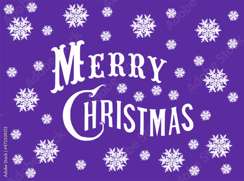 Merry Christmas card on a violet background with snowflakes