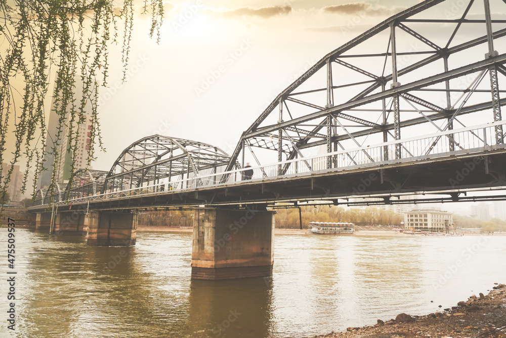 Zhongshan Iron Bridge on the Yellow River in Lanzhou, China Zhongshan Iron Bridge on the Yellow River in Lanzhou, China