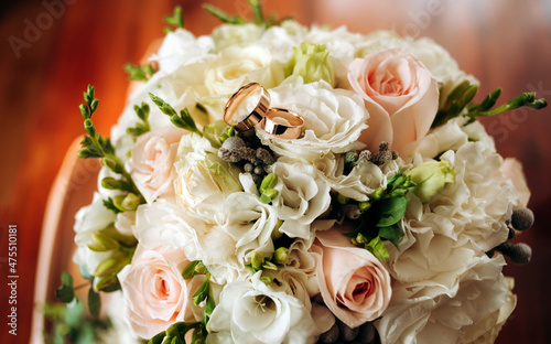 Wedding accessories bouquet and wedding rings