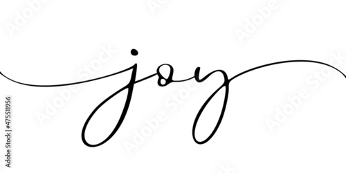 JOY, brush calligraphy banner. Vector calligraphy phrase. Continuous line cursive text joy. Lettering illustration for poster, card, banner or t-shirt. Hand drawn motivation 