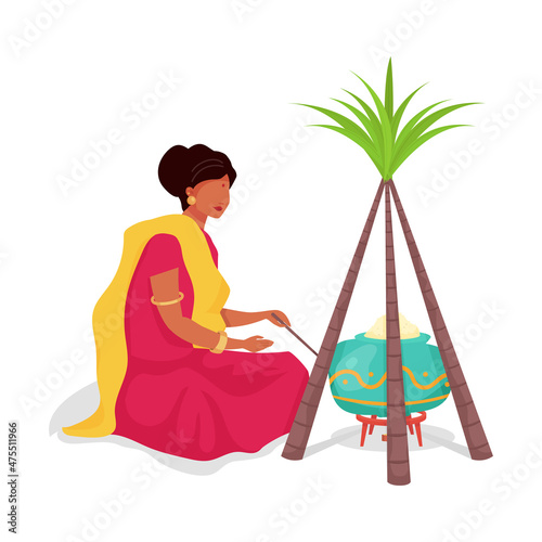 Woman cook traditional food semi flat color vector character. Sitting figure. Full body person on white. Prepare for holiday isolated modern cartoon style illustration for graphic design and animation