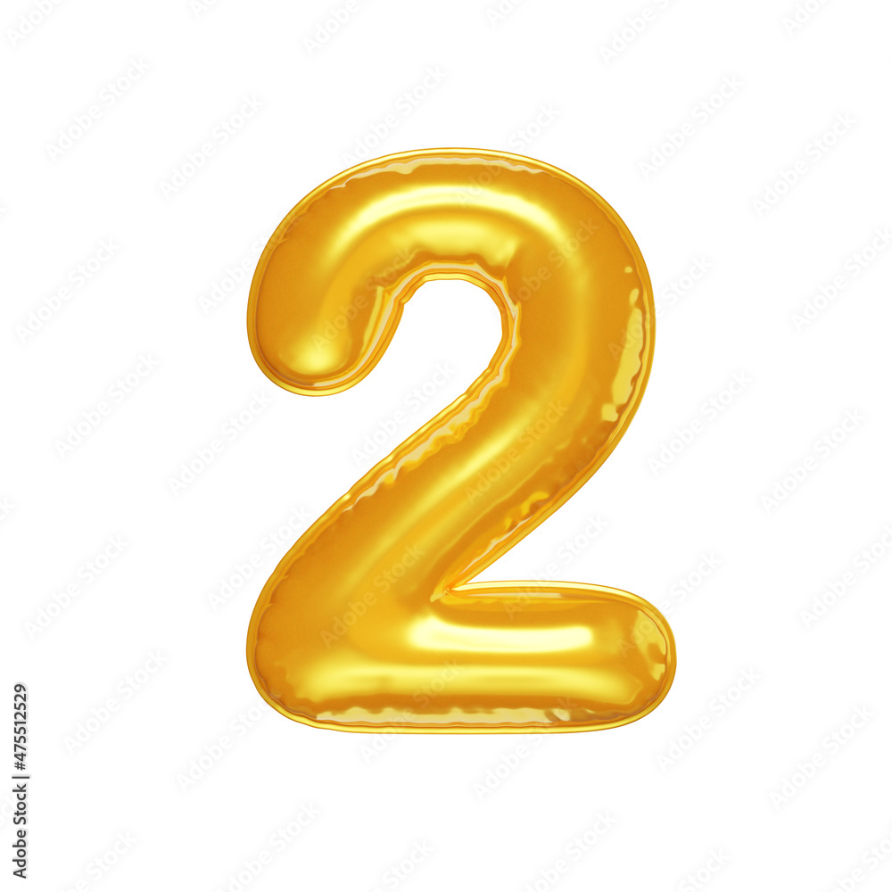 Balloon in the shape of the number two, isolated illustration on a white background, 3d rendering Balloon in the shape of the number two, isolated illustration on a white background, 3d rendering