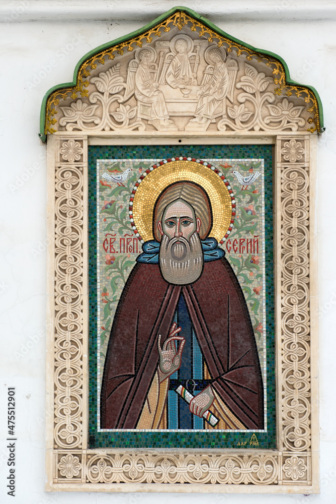 Mosaic icon of St. Sergius of Radonezh in the St. Daniel Monastery. Moscow