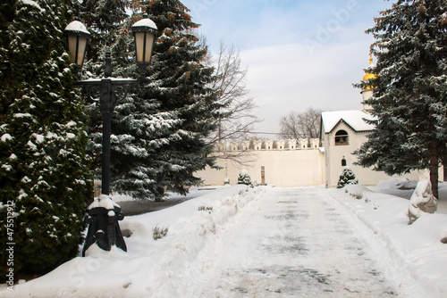 Memorial chapel of Danilov Monastery and in a winter day photo