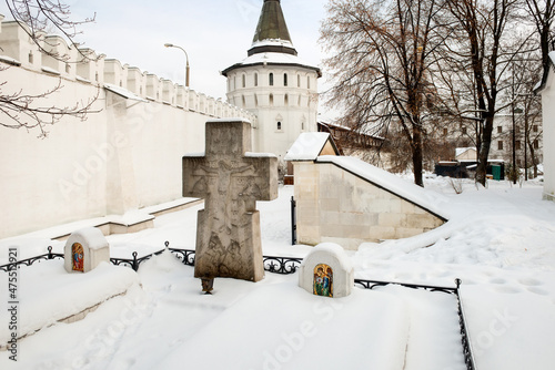 The necropolis of the Danilov Monastery on a winter day photo