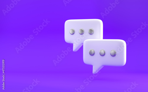 Chatting bubble icons with dots. Modern design, 3d rendering. Bright violet purple background.