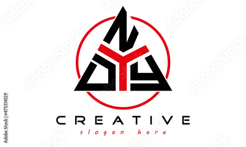 triangle badge with circle DNY letter  logo design vector, business logo, icon shape logo, stylish logo template
