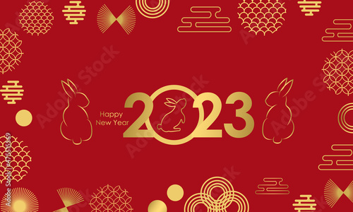 Happy New Year! Year of the rabbit 2023. Vector banner with rabbits.