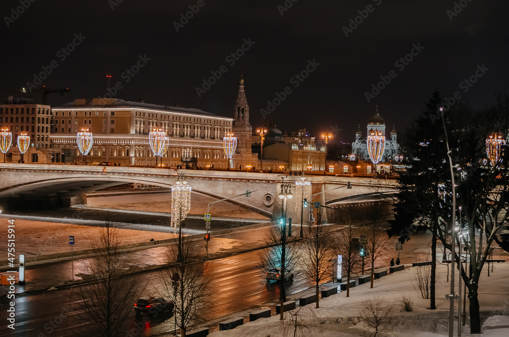 Panorama of winter Moscow apital of Russia. Kremlin, Kremlin wall, churches, Grand Kremlin Palace