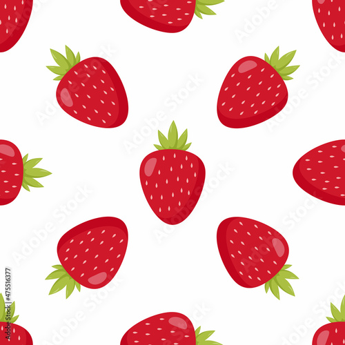 Seamless pattern with awesome strawberry on white background. Vector image.