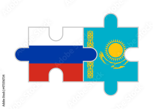 puzzle pieces of russia and kazakhstan flags. vector illustration isolated on white background
