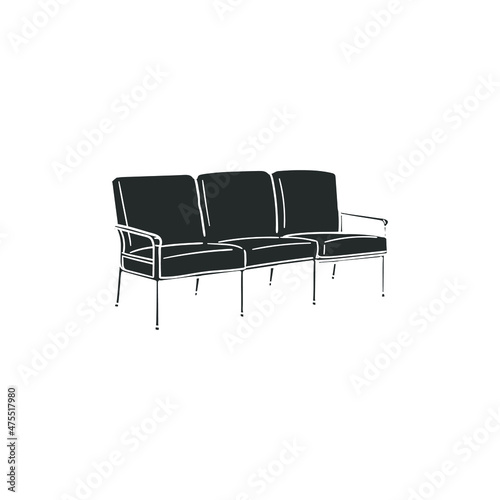 Outdoor Sofa Icon Silhouette Illustration. Hospital Furniture Vector Graphic Pictogram Symbol Clip Art. Doodle Sketch Black Sign.