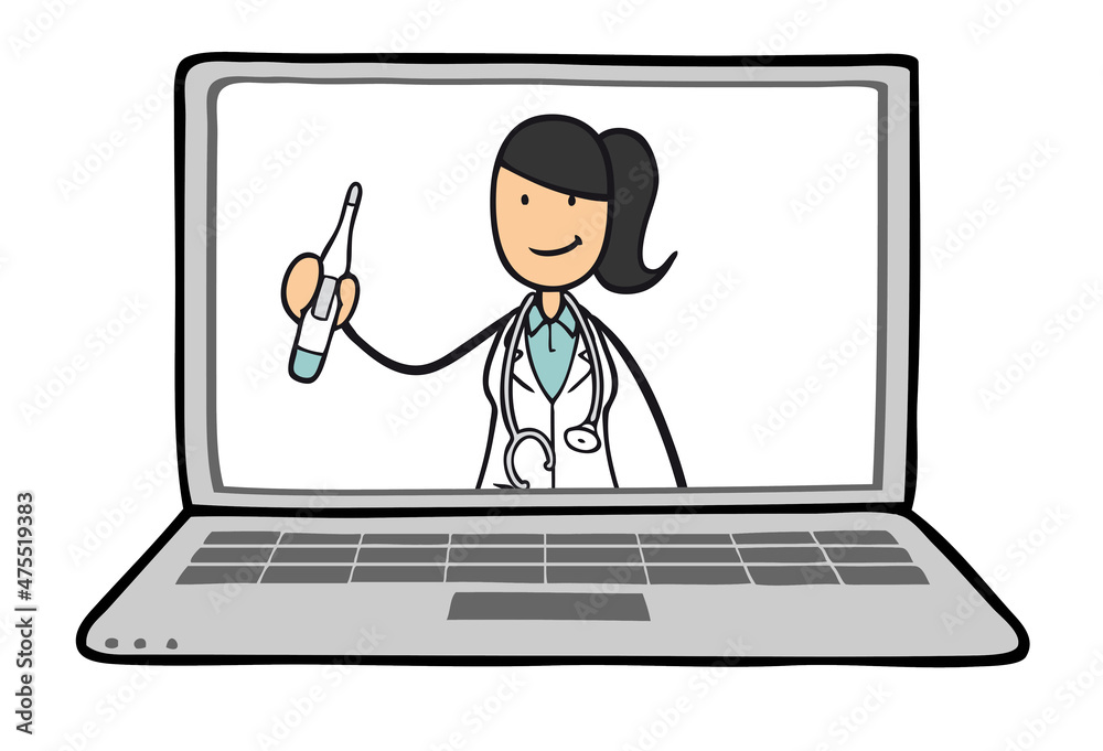 Telemedizin Konzept mit Ärztin im Videochat am Computer Telemedizin Konzept mit Ärztin im Videochat am Computer