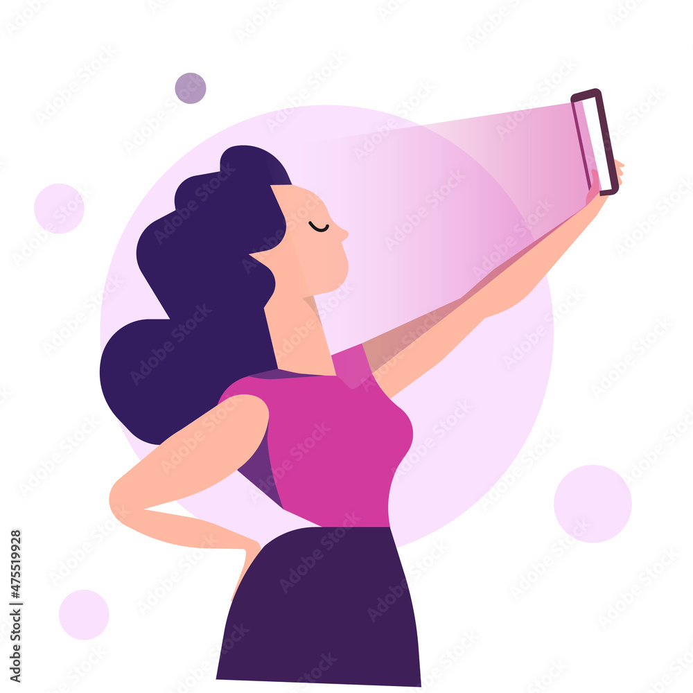 Young girl doing live streaming. Video blogging concept. Social media network blogger. illustration. Young girl doing live streaming. Video blogging concept. Social media network blogger. illustration.