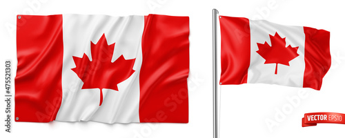 Vector realistic illustration of Canadian flags on a white background.