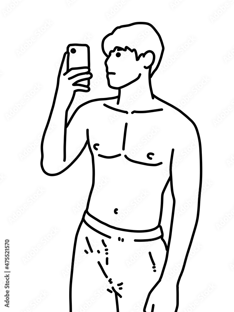 Fototapeta premium black and white of cute man cartoon for coloring