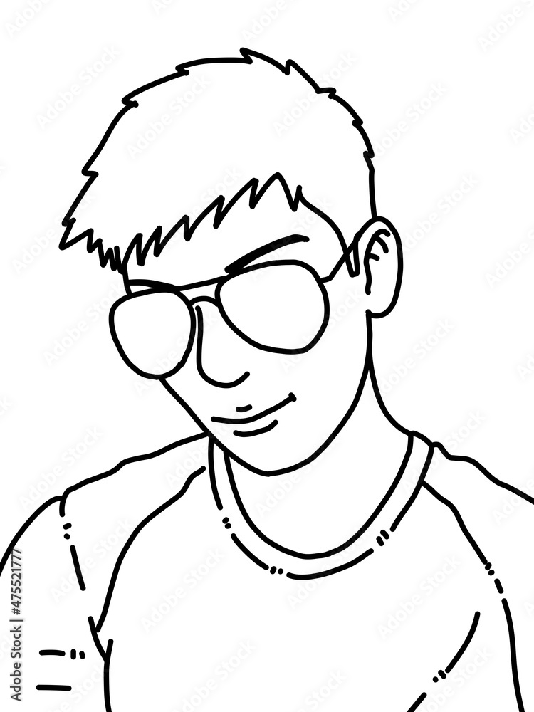 black and white of cute man cartoon for coloring