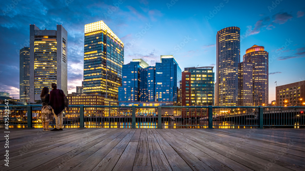 Fototapeta premium Boston in Massachusetts, USA at Boston Harbor and Financial District.
