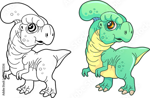 cute prehistoric dinosaur parasaurolophus  coloring book  funny illustration