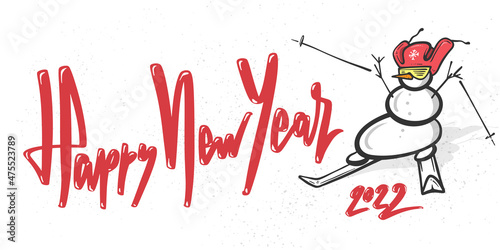 Happy New Year greeting card design with snowman.