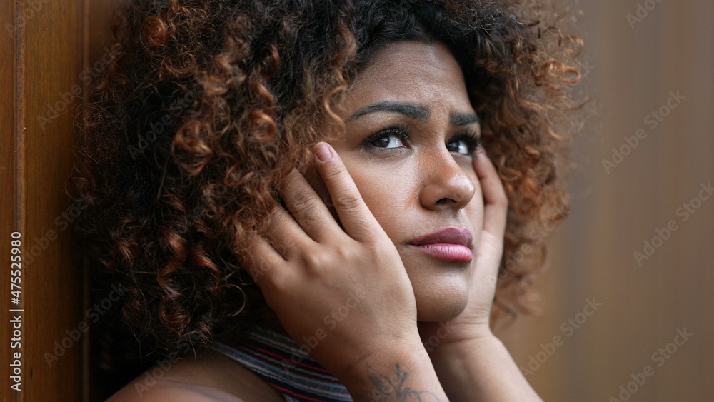 Fototapeta premium Worried black African woman suffering from emotional problems
