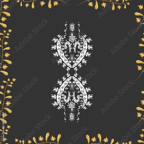 Seamless pattern with interesting doodles on colorfil background. Vector illustration.