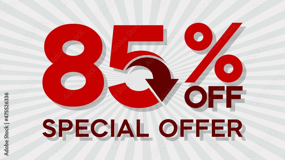 Special offer discount up to 85 percent, banner template design, special offer discount sales promotion. vector template illustration Special offer discount up to 85 percent, banner template design, special offer discount sales promotion. vector template illustration