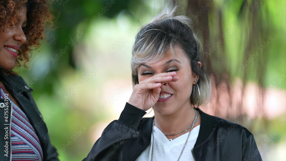 Woman scratching nose. Person scratches face allergy Woman scratching nose. Person scratches face allergy