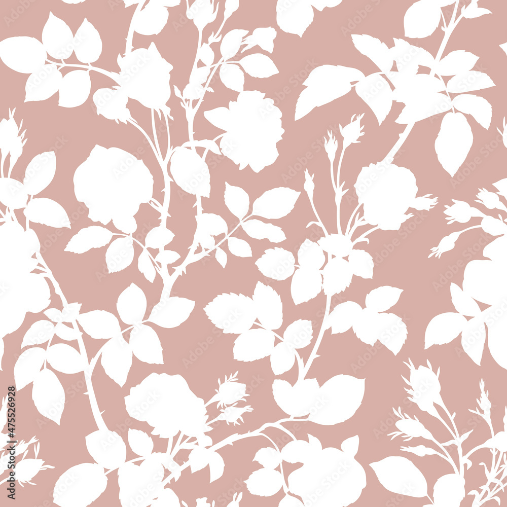 Seamless vector pattern with rose silhouettes. Perfect for textile, wallpaper or print design. 