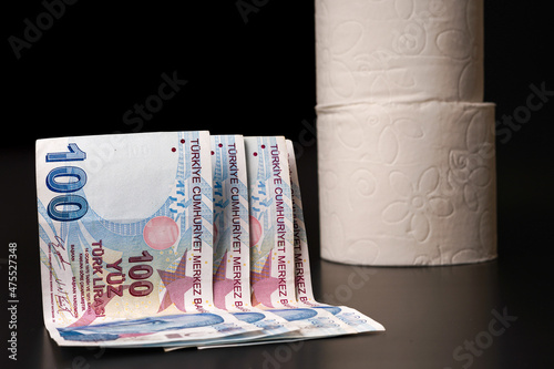 Toilet paper and cost. Turkish lira photo