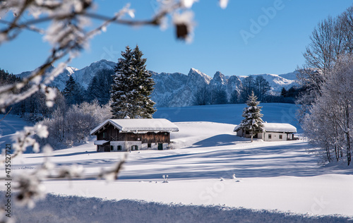 Alpine hut in an idyllic winter landscape in Austria, Heutal, Unken, Salzburger Land, Austria photo