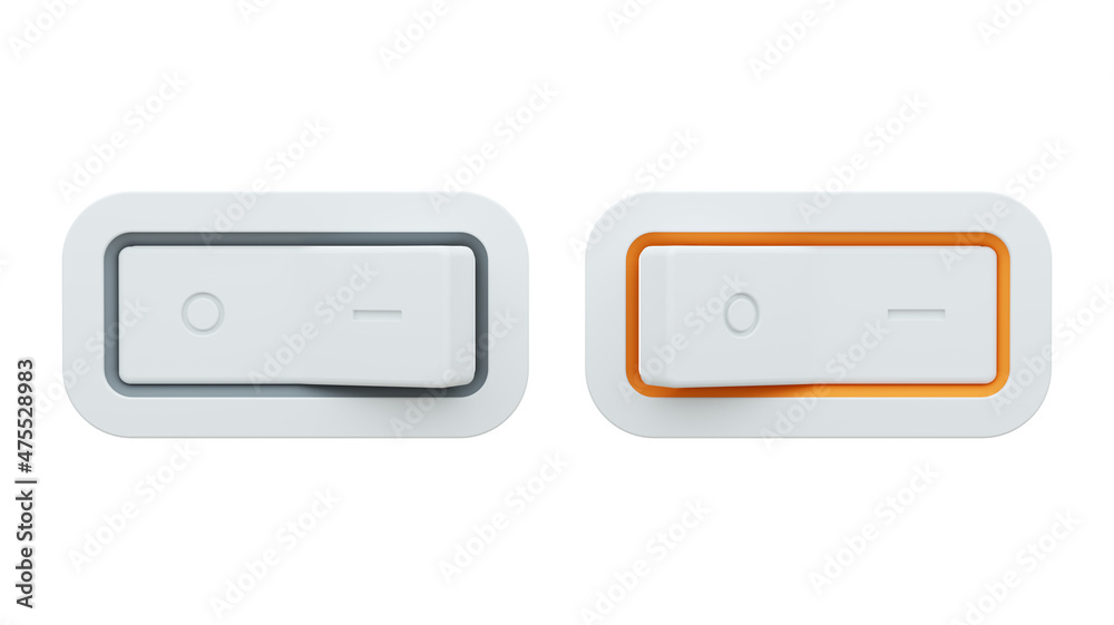 Switcher on and off buttons. 3d rendering illustration. Isolated on white. Switcher on and off buttons. 3d rendering illustration. Isolated on white.