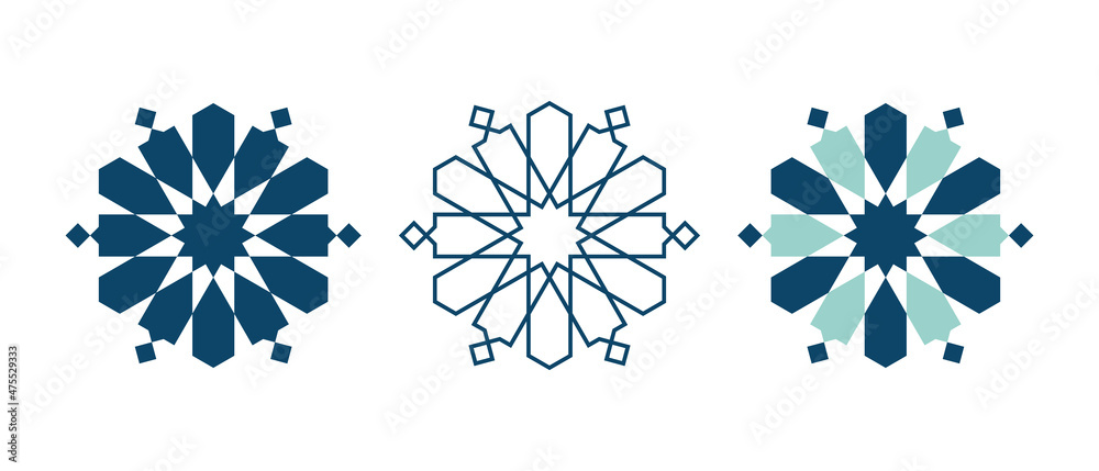 Set of Islamic traditional rosettes for greetings cards decoration and design isolated on white backgrounds. Vector illustration. - obrazy, fototapety, plakaty 