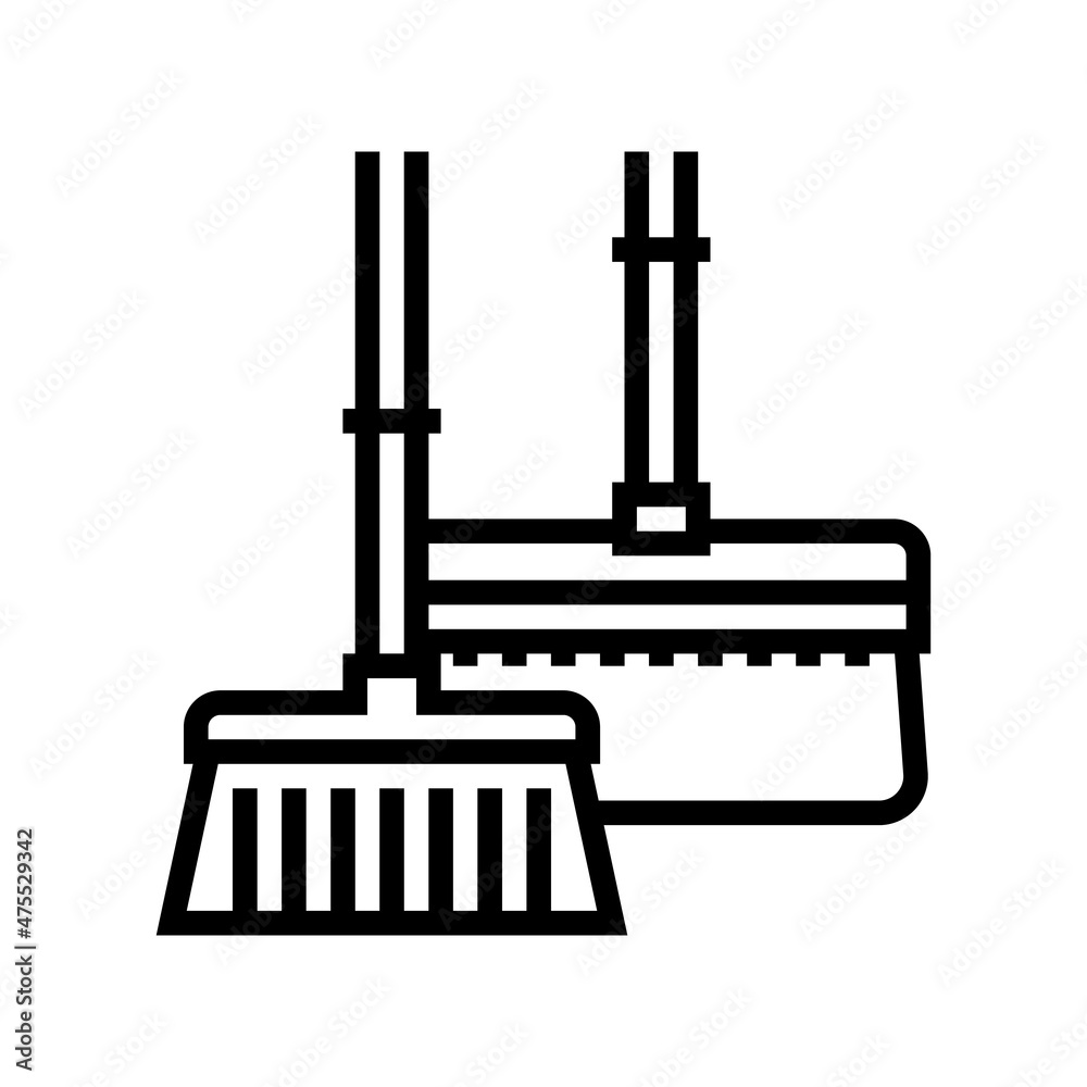 broom and brush for clean dust line icon vector. broom and brush for clean dust sign. isolated contour symbol black illustration