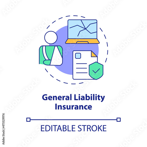 General liability insurance concept icon. Corporate insurance abstract idea thin line illustration. Isolated outline drawing. Editable stroke. Roboto-Medium, Myriad Pro-Bold fonts used