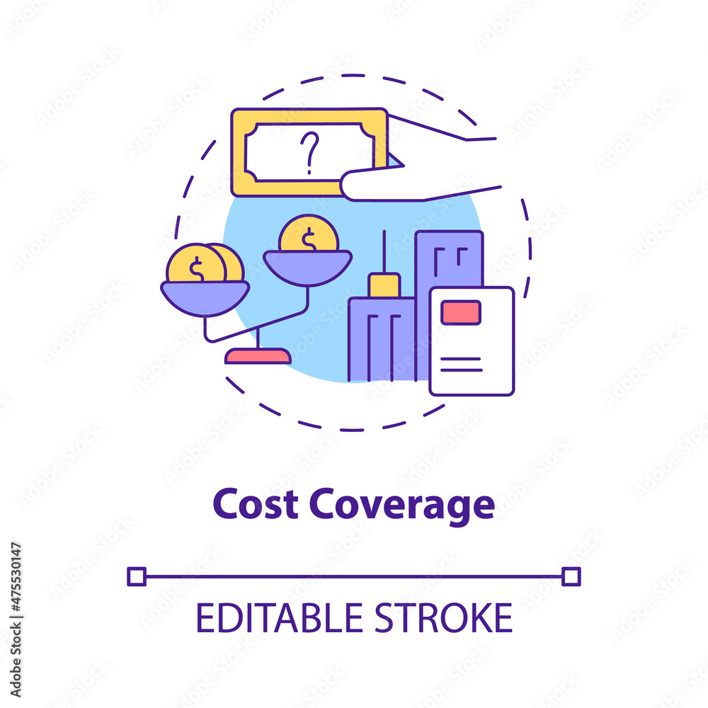 Cost coverage concept icon. Payment compensation. Corporate insurance abstract idea thin line illustration. Isolated outline drawing. Editable stroke. Roboto-Medium, Myriad Pro-Bold fonts used