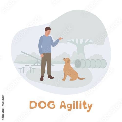 Dog Training Man Hurdle Course Agility Competition